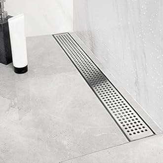 24-Inch Side Outlet Linear Shower Drain with Quadrato Pattern Grate, Brushed 304 Stainless Steel Rectangle Shower Floor Drain,Floor Shower Drain With Adjustable Leveling Feet,Hair Strainer