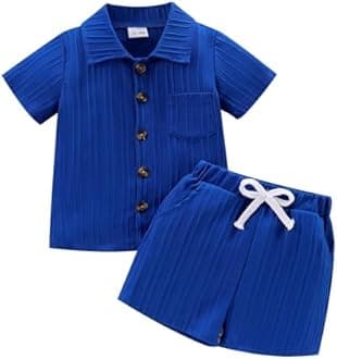 Toddler Baby Boys Clothes Ribbed Button-Down Shirt Tops +Shorts Pocket Outfit 2 PCS set 12 Months-5T Without Tee