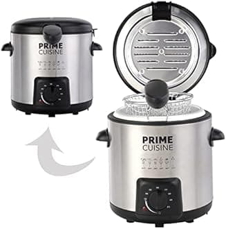 1 Liter Electric Deep Fryer with Temperature Control, User Friendly Stainless Steel Fry Basket, Auto Shut Off Feature,Free, Stainless Steel and Black