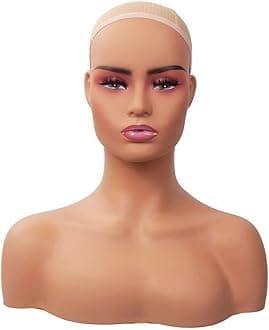 Realistic Female Mannequin Head Model with Shoulder Display Manikin Head Bust for Wigs,Makeup,Beauty Accessories Displaying P-DC487