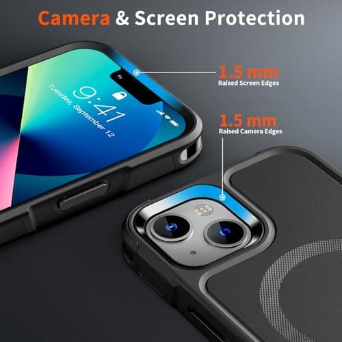 SUPFINE Magnetic for iPhone 13 Case [Compatible with MagSafe][10 FT Military Grade Drop Protection] [2+Tempered Glass Screen Protector] Non-Slip Heavy Duty Full-Body Shockproof Phone Case,Black