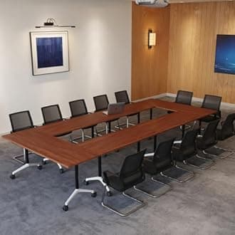 6-8 Person Conference Table Folding Conference Table for Office,Training, Seminar,Schools Modern Wood Conference Meeting Room Table Large Rectangular Conference Room Tables (6, Walnut 2, 71in)