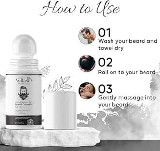 VELLASIO Beard Growth Roll On, 100% Organic All Natural Beard Oil Blend for Thicker, Fuller, and Healthier Beards | Softness and Nourishment Beard Oil - 50 ml/1.69 fl.oz
