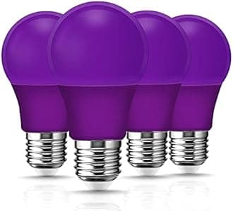 Flaspar Purple LED Lights Bulb, A19 9W (60W Equivalent) E26 Base Colored Lights, Room Decor for Christmas, Halloween Indoor Outdoor Porch Decoration Light Bulbs 4 Pack