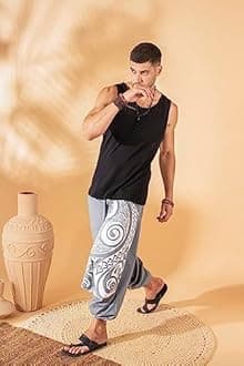 The Veshti Company Printed Harem Pants for Men's Cotton Hippie Style Baggy Boho Yoga Pajama Pant with Pocket