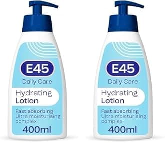 E45 Daily Skin Lotion 400 ml – E45 Lotion for Very Dry Skin – Non-Greasy Lightweight Moisturiser - Perfume-Free Body Face Hand Cream - Dermatologically Tested (Pack of 2)