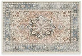 RUGGABLE Washable Vintage Area Rug – Kamran Coral 2x3, Stain-Resistant, Non-Slip – Small Machine Washable Rugs for Living Room, Bedroom, Hallway, Entryway & Bathroom–with Standard Pad