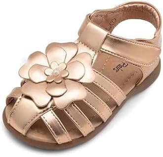 DREAM PAIRS Girls Toddler/Little Kid Closed-Toe Flower Summer Dress Sandals Shoes