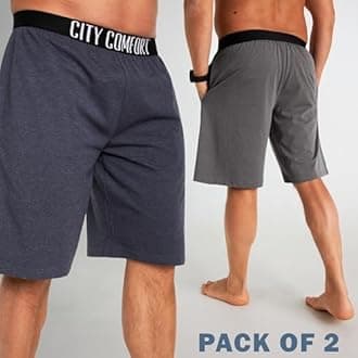CityComfort Mens Pyjama Shorts - Comfy Lounge Shorts with Pockets Pack of 2