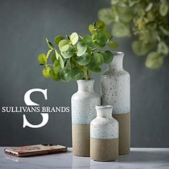 Sullivans Ceramic Vase Set - 3 Small Vases, Rustic Home Decor, Modern Farmhouses; Ideal Shelf Décor, Table Décor, Bookshelf, Mantle - Two-Toned White and Brown (CM2946)