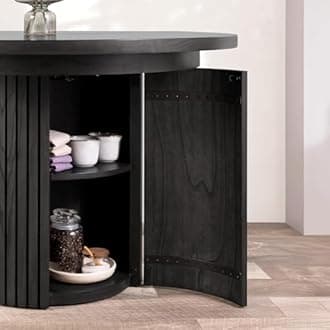 Transformer Table - Solid Wood Extendable Round Dining Table Set with Sideboard Panel Storage Cabinet, Expandable Round Dining Set, Black (Table + Storage)