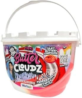 Compound Kings Fluffy Cloudz Butter Slime Bucket for Boys and Girls, Sensory Toy Non-Toxic Non-Sticky, Peppermint Candycane Red/White Slime Gift