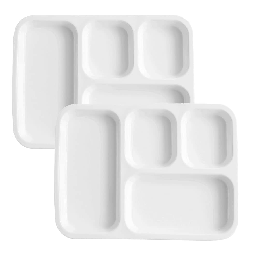 White Porcelain Plate with 4 Compartments, Portion Control Plate with Sections for Adults, Set of 2 (Rectangle*2)