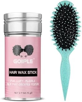 Hair Wax Stick Hair Pomade Hair Silk Stick for Black Hair, Long-Lasting Styling Wax Stick, Smoothing & Slick Stick for Hair, Fly Away & Edge Frizz Hair with Curl Defining Brush Detangler Brush (2PCS)