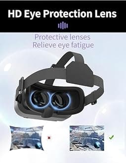 VR Headset for Samsung and Android Phones with Handle - Anti-Blue Eyes Protected HD Lenses, VR Goggles for All Smartphone /5-7.3in(Black)