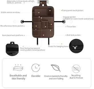 GMQ Back Seat Car Organizer 1 Pack,Backseat Organizer with Tray,Multifunctional Car Seat Back Storage Box with Foldable Tablet Holder (Coffee, Plain weave)