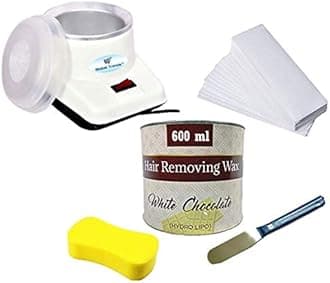 Electric Full Body White Chocolate Wax (600 g), Waxing Strips (90GSM , 90 Strips ), Wax Applicator Knife and Cleansing Sponge' Hair Removal Waxing Kit Combo Set for Women