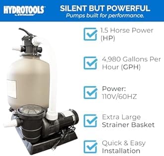SWIMLINE HYDROTOOLS Pool Sand Filter Pump For Above Ground & Inground Pool | 24 Inch Cleaner System VARIABLE DUAL 2-SPEED 1.5 HP Horsepower 4980 GPH | For Pools Up To 22000 Gallons 7 Way Valve, Beige