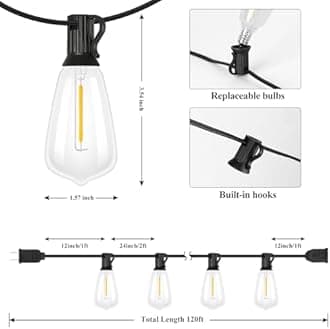 Brightever 120FT Outdoor String Lights Waterproof, 2700K Bright LED Patio Lights with 62 ST38 Shatterproof Vintage Bulbs, Retro Connectable Edison String Lights for Outside, Garden, Balcony, Porch