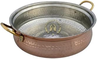 PROUDLY INDIA Pure Copper Handi with Brass Handle - Ideal Big Copper Kadhai, Patili, Biryani Pot