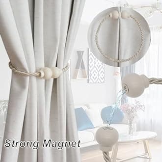 HIASTRA 2 Pack Magnetic Curtain Tiebacks Modern Handmade Rope Curtain Tie Backs Decorative Drapes Weave Holdbacks for Home Outdoor Bedroom Office Decorative Curtain, Beige