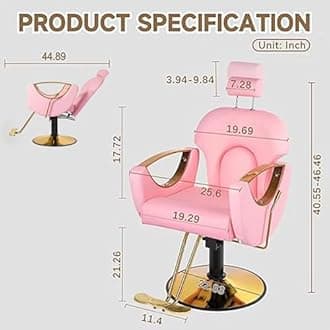 Pink Salon Chair for Hair Stylist, Barber Chairs for Barbershop, Reclining Styling Salon Hair Armchair with Hydraulic Pump, 360°Rotation, 130°Recline, Height Adjustable(Pink)