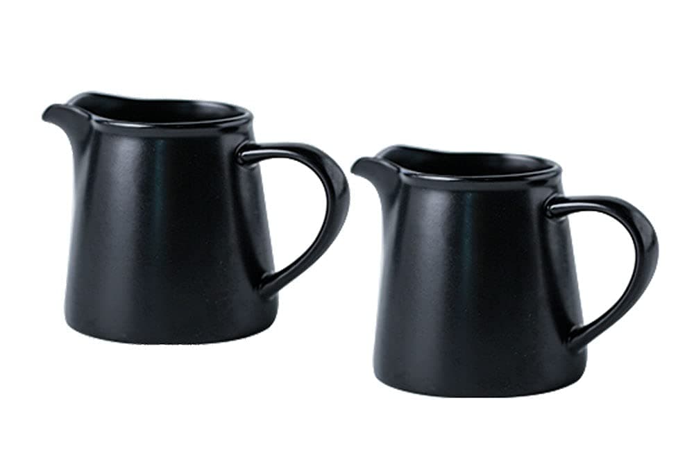 Black Mini Simple Ceramic Coffee Milk Creamer Pitcher with Handle, Set of 2