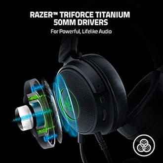 Razer Kraken V3 HyperSense Wired USB Gaming Headset w/Haptic Technology: Triforce Titanium 50mm Drivers - THX Spatial Audio - Hybrid Fabric & Leatherette Memory Foam Cushions - Detachable Mic