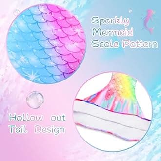 Ghteas Girls Mermaid Bathing Suit 3PCS Cute Ruffle Tankini Swimsuits with Boyshort Fish Tail Kids Beach Swimwear 3-11Y
