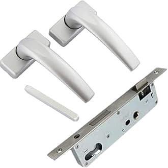 Robustline Aluminium Door Handle White with 20MM Lockbody, Heavy Duty Door Handle Set. (Silver)