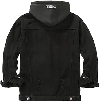 DOSLAVIDA Men's Distressed Denim Jacket Unisex Button Down Jean Coat Casual Long Sleeve Trucker Hooded Jackets Outwear