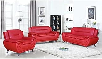 Fabrique Visionary 3+2+1 Leatherette 6 Seater Sectional Sofa Set | Comfortable Furniture for Home Office & Living Room | 4 Year Warranty | Easy to Move with Stainless Steel Legs | Red & Black