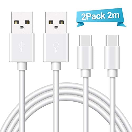 Ulinek USB Type C Cable, 2 Pack 2m USB C Cable Certified Fast Charging and Syncing Cord Compatible with Samsung Galaxy S9 S8 Plus Note 8, Moto Z Z2, LG V30 V20 G5 G6, Google Pixel 2 XL - White