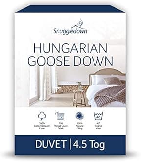 Snuggledown Hungarian Goose Down Double Duvet - 4.5 Tog UK-Made Luxury Double Quilt, Ethically Sourced 80% Down, 300tc Jacquard Cotton Cover - Soft, Breathable & Lightweight for Summers (200 x 200cm)