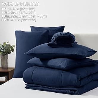 CozyLux Full Size Comforter Sets Navy Blue, 7 Pieces Bed in a Bag, Navy Comforter Full Size, All Season Bedding Sets with Stitch Quilted Comforter, Flat Sheet, Fitted Sheet, Pillowcases