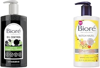 Deep Pore Charcoal Face Wash, Facial Cleanser for Dirt and Makeup Removal From Oily Skin, 6.77 Ounce & Witch Hazel Pore Clarifying Acne Face Wash, Exfoliating Facial Cleanser