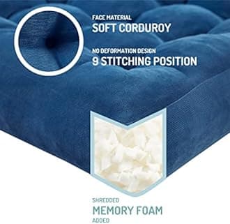 Degrees of Comfort Meditation Floor Pillow Set of 2, Square Large Pillows Seating for Adults, Tufted Corduroy Cushions for Living Room Tatami, Memory Foam Added, Navy Blue, 22x22 Inch