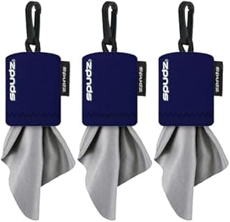 SPUDZ Classic Microfiber Lens Cleaner – Clip-On Pouch, Washable – for Binoculars, Scopes, Glasses, Screens | Navy Blue, 6 x 6 Inch (3-Pack)