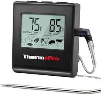 ThermoPro TP16 Large LCD Digital Meat Thermometer for Cooking, Smoking, Grilling, BBQ Food Thermometer with Clock Timer and Stainless Steel Probe, Black