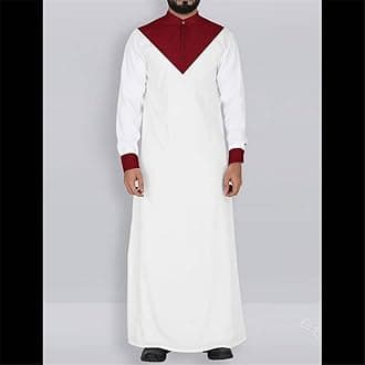 Color Block Design Button Decoration Muslim Clothing Men's Robe Jubba Thobe Saudi Arabian Kaftan Dress Men's Islamic Arab Long-S