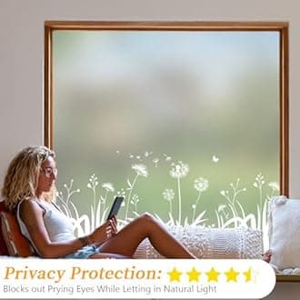 Bloss Frosted Glass Window Privacy Film Bathroom Decorative Windows Privacy Film, Static Cling Sun Blocking Opaque Coverings, UV Blocking Window Clings for Home Office (Dandelion, 17.5 x 118 inches)