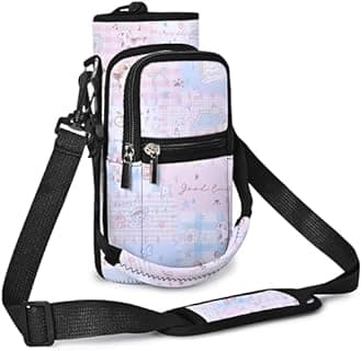 AUPET Water Bottle Sling Bag Sleeve Holder Carrier 25/32/40/64 oz,Insulated Crossbody Water Bottle Case Cover with Strap and Pockets for Men/Women Walking Hiking (Lucky Dogs, 32oz)