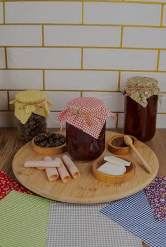 50 Pieces% 100 Cotton Flowered and Checkered Mix Pattern Fabric Jar Cover Cloth- 6.7'' Jar Cover Cloth With 50 Pieces Beaded Jute Rope