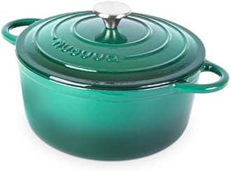 Cast Iron Dutch Oven with Lid – Non-Stick Ovenproof Enamelled Casserole Pot – Sturdy Dutch Oven Cookware – Dark Green, 5-Quart, 24cm – by Nuovva