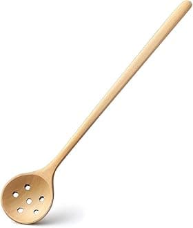 1 Pieces Olive Wooden Spoon,11 Inches Korean Style Long Handle Wooden Round Slotted Spoons for Jam Olive