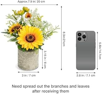COCOBOO Sunflower Artificial Flowers Pot, Sunflower Decor, Yellow Fake Flower in Pots, for Home Bathroom Kitchen