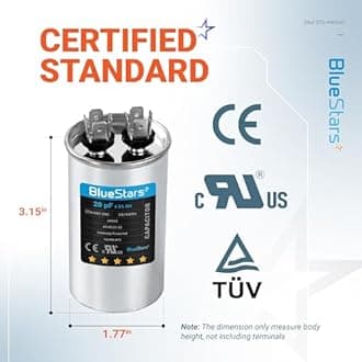 [UL Certified] BlueStars 20 uF MFD uf ± 5% MFD 370 V VAC or 440 Volt CBB65 Multi-Purpose Motor Run Round Capacitor 10000AFC - Compatible for Air Conditioner or Heat Pump Condenser