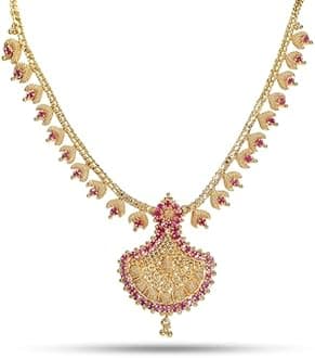 CUTE GOLD One Gram Micro Gold Plated Traditional Trendy South Indian Fashion Jewellery Stylish Ruby Emrald Stone Necklace for Women & Girls, 18 Inch, Gold Plated, Ruby