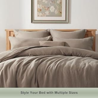 TOSMO 100% Linen Pillowcase King Size, Set of 2, Stone Washed Pillowcases Envelope Closure, Soft and Durable Pillow Cases, 20" X 40", Taupe