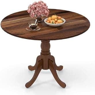 GOFLAME 40” Round Dining Table for 4 People, Wooden Kitchen Table with Curved Trestle Legs, Large Dinner Table for Kitchen, Dining Room, Living Room, Restaurant, Walnut